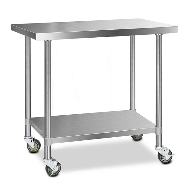Cefito 430 Stainless Steel Kitchen Benches Work Bench Food Prep Table with Castor Wheels 1219mm x 610mm