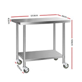 Cefito 430 Stainless Steel Kitchen Benches Work Bench Food Prep Table with Castor Wheels 1219mm x 610mm