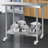 Cefito 430 Stainless Steel Kitchen Benches Work Bench Food Prep Table with Castor Wheels 1219mm x 610mm