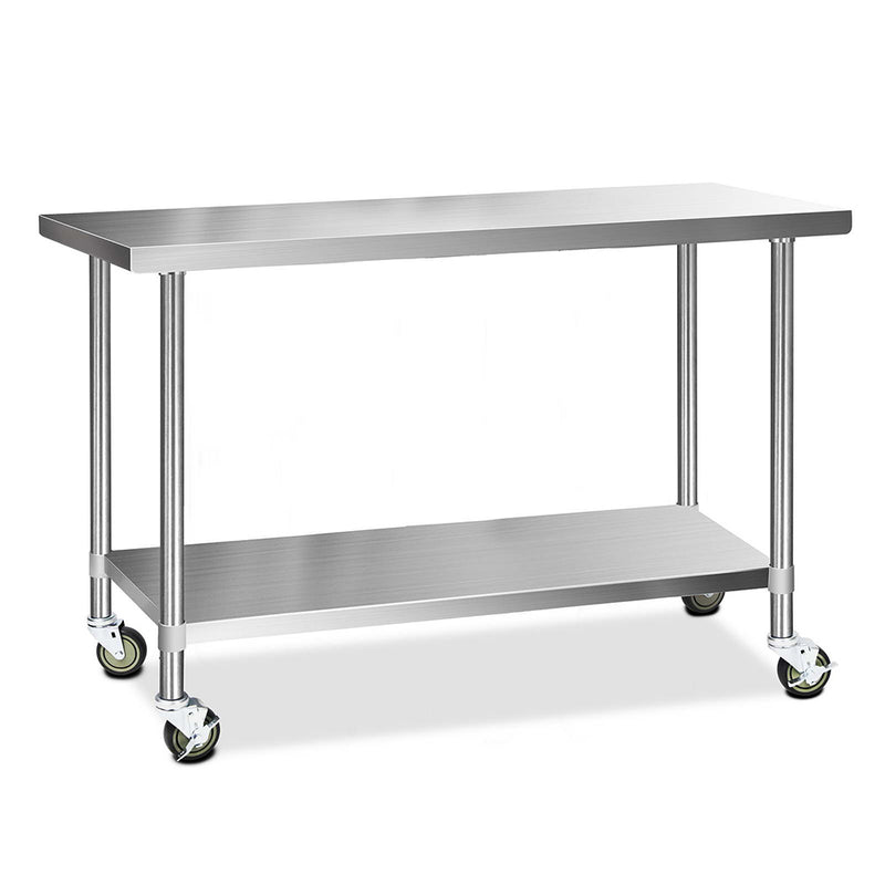Cefito 430 Stainless Steel Kitchen Benches Work Bench Food Prep Table with Castor Wheels 1524mm x 610mm