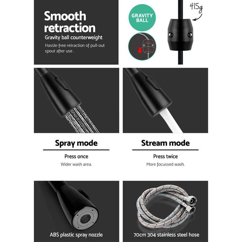 Cefito Pull-out Mixer Faucet Tap - Black - Cefito
