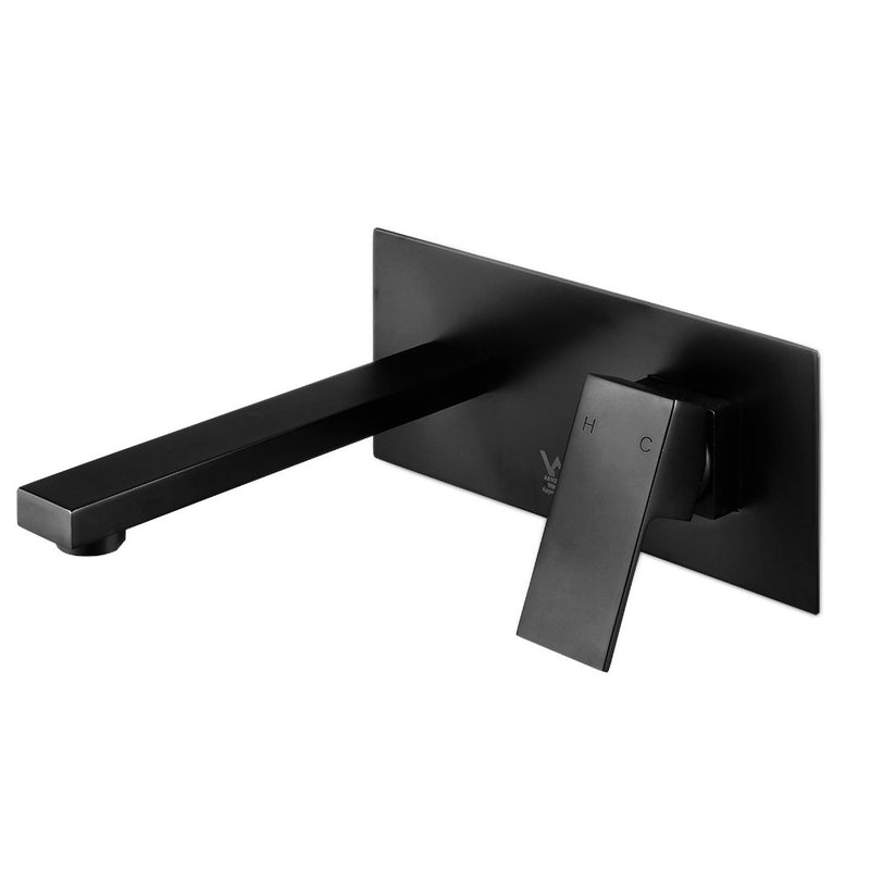 Cefito WELS Bathroom Tap Wall Square Black Basin Mixer Taps Vanity Brass Faucet - Cefito