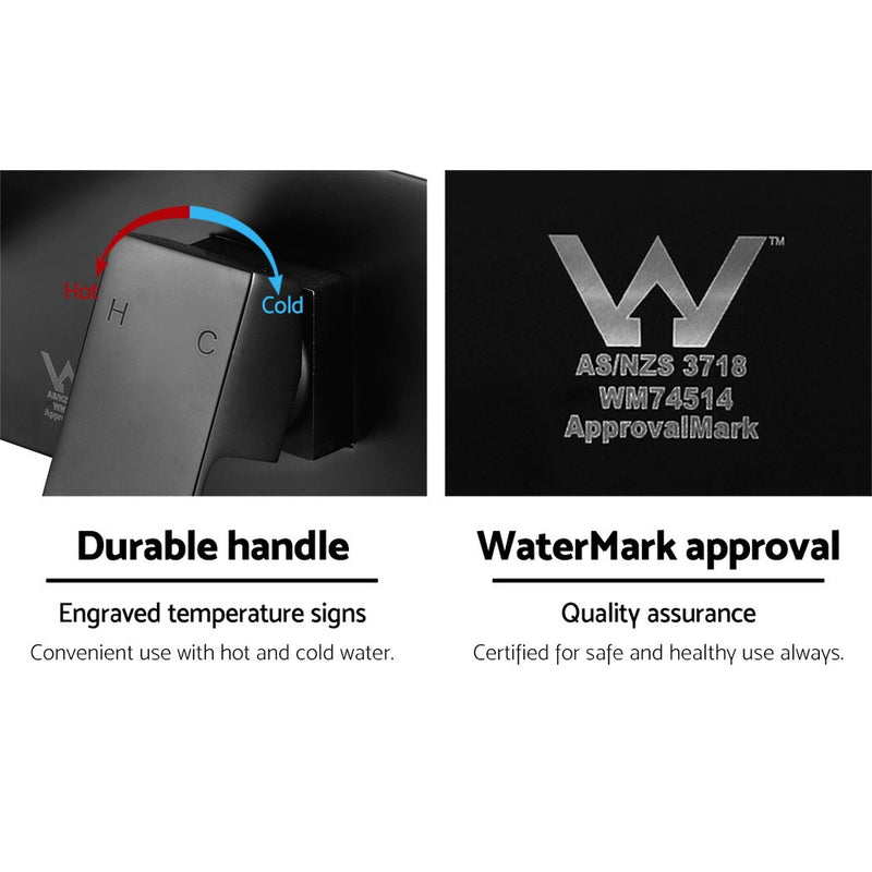 Cefito WELS Bathroom Tap Wall Square Black Basin Mixer Taps Vanity Brass Faucet - Cefito
