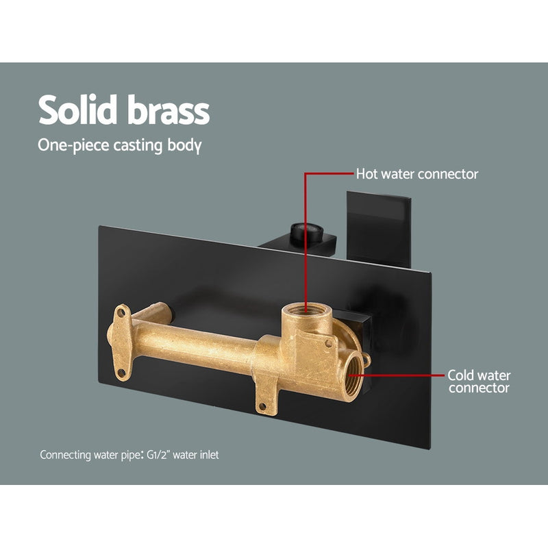 Cefito WELS Bathroom Tap Wall Square Black Basin Mixer Taps Vanity Brass Faucet - Cefito