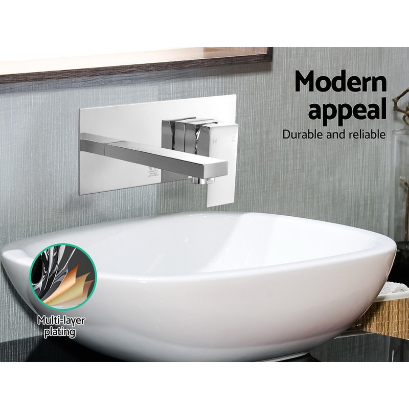 Cefito WELS Bathroom Tap Wall Square Silver Basin Mixer Taps Vanity Brass Faucet - Cefito