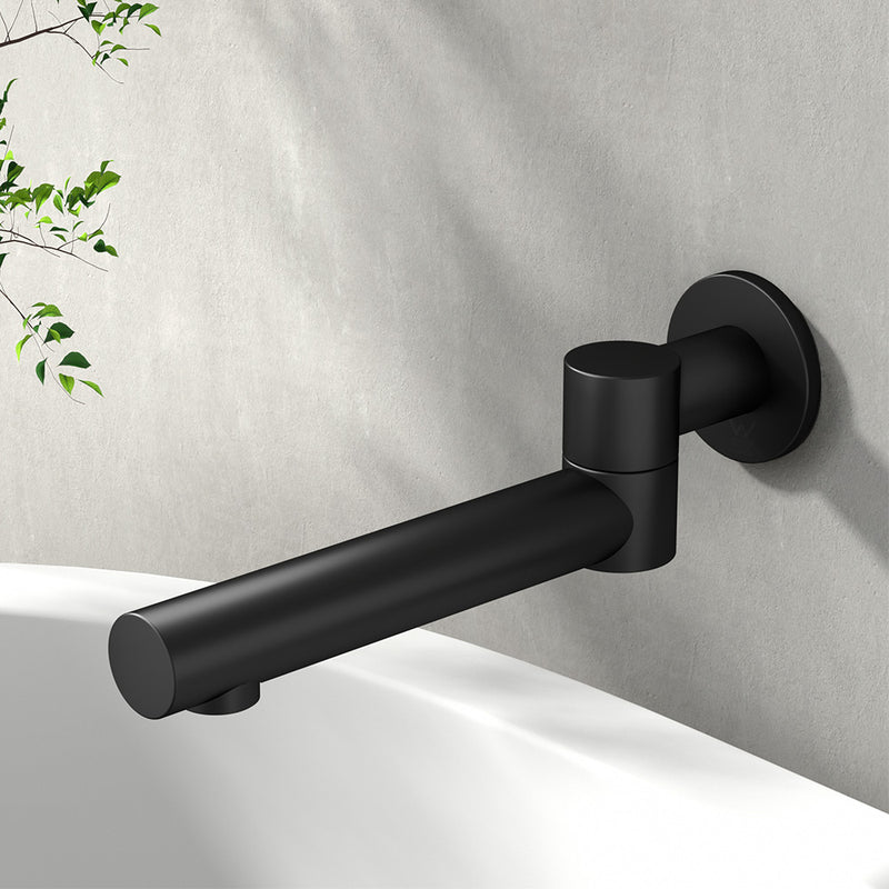 Cefito Bathroom Mixer Spout Wall Bath Tap Round Swivel Bathtub Black - Cefito