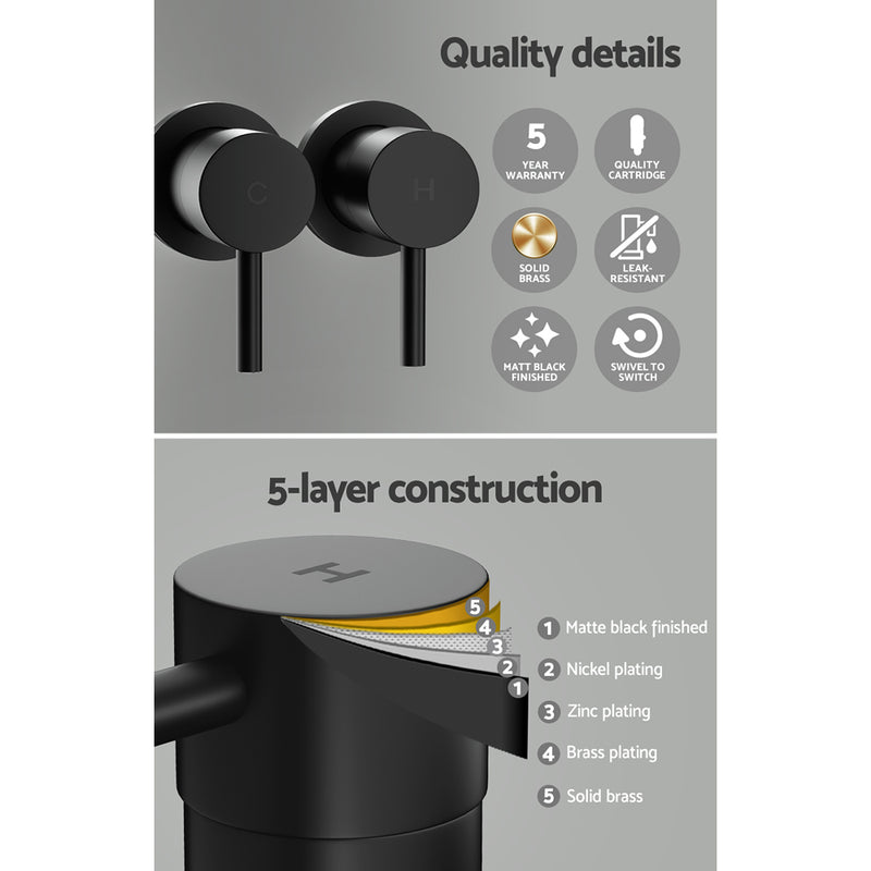 Cefito Bathroom Tap Shower Twin Tap Faucet Basin Sink Bath Swivel Black - Cefito